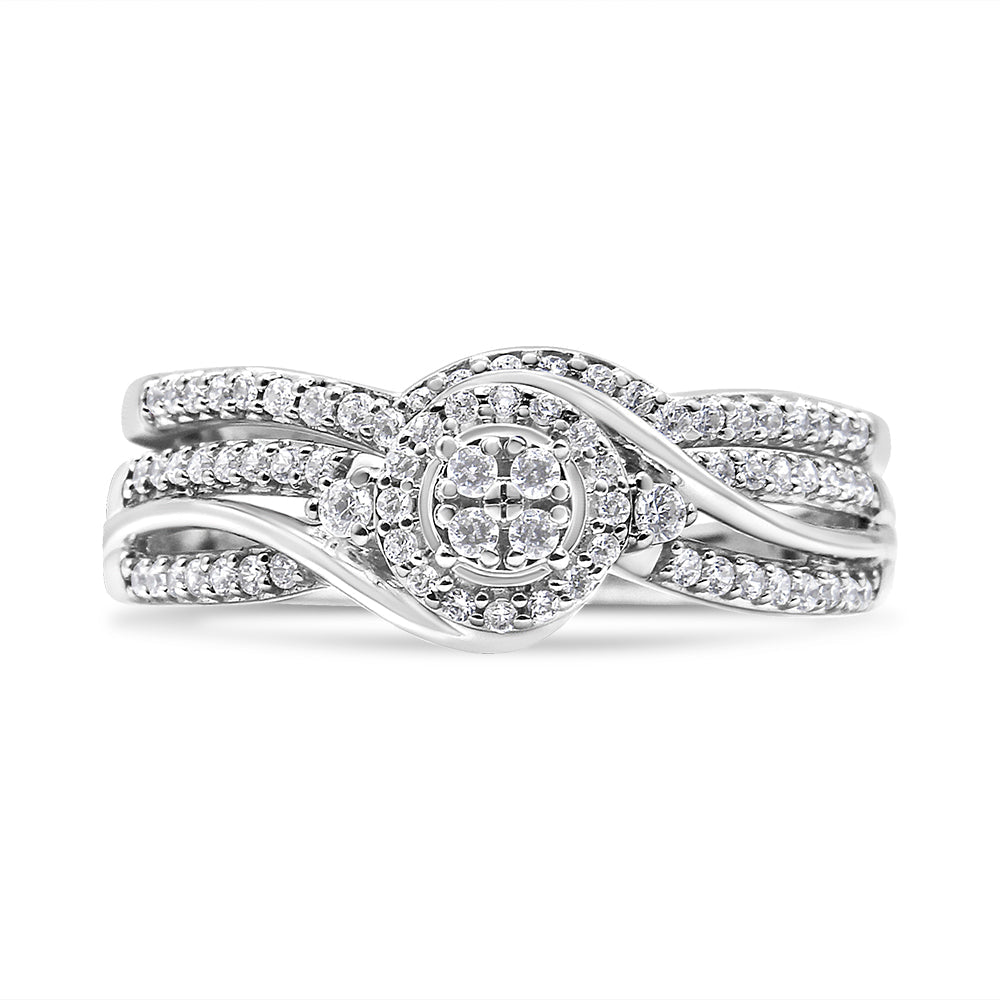 Bague de fiançailles en argent sterling .925 avec cadre en diamant composite de 1/3 Cttw taille 7