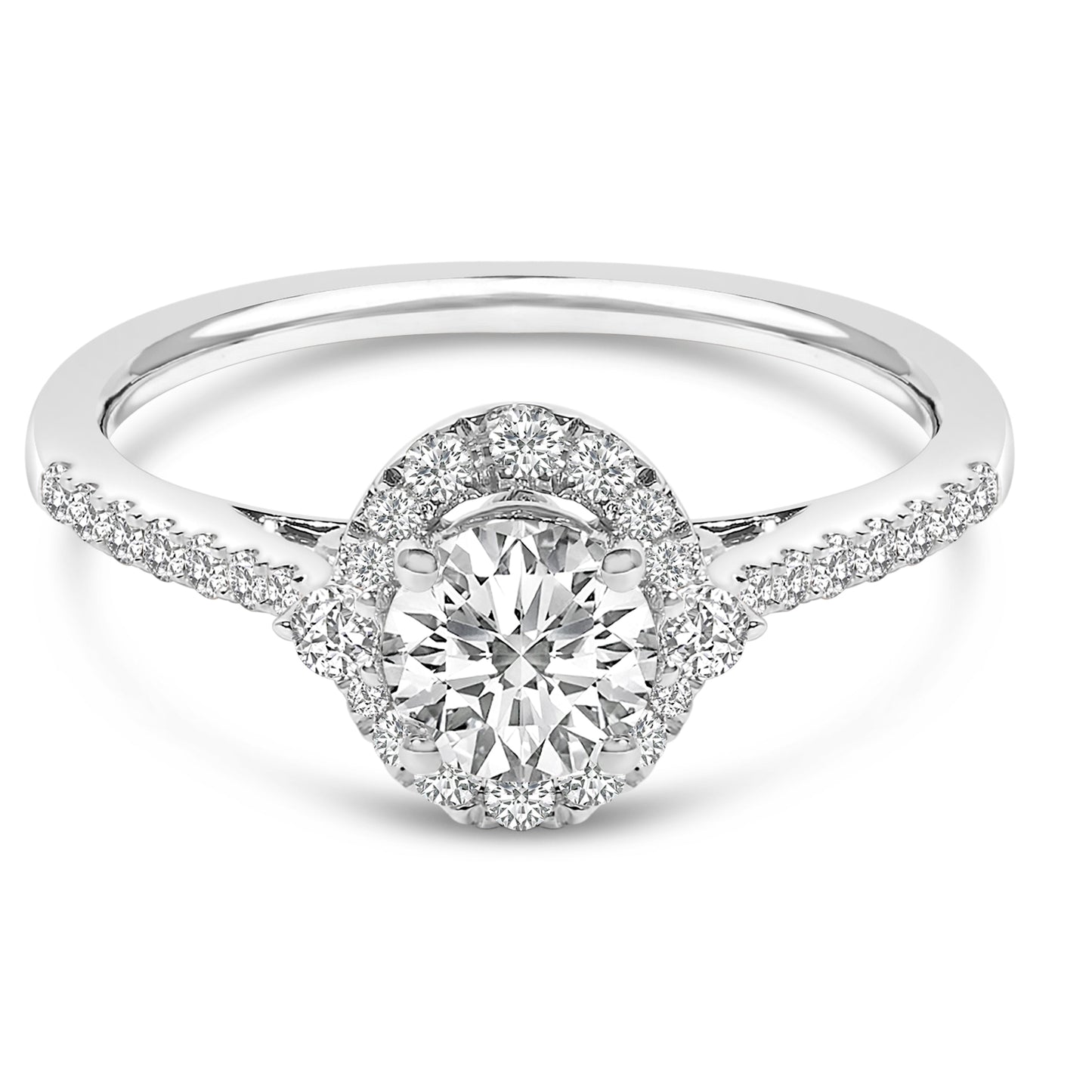 Anillo de Compromiso Ovalado Halo de Diamante Creado en Laboratorio de Oro Blanco de 14K - Talla 7