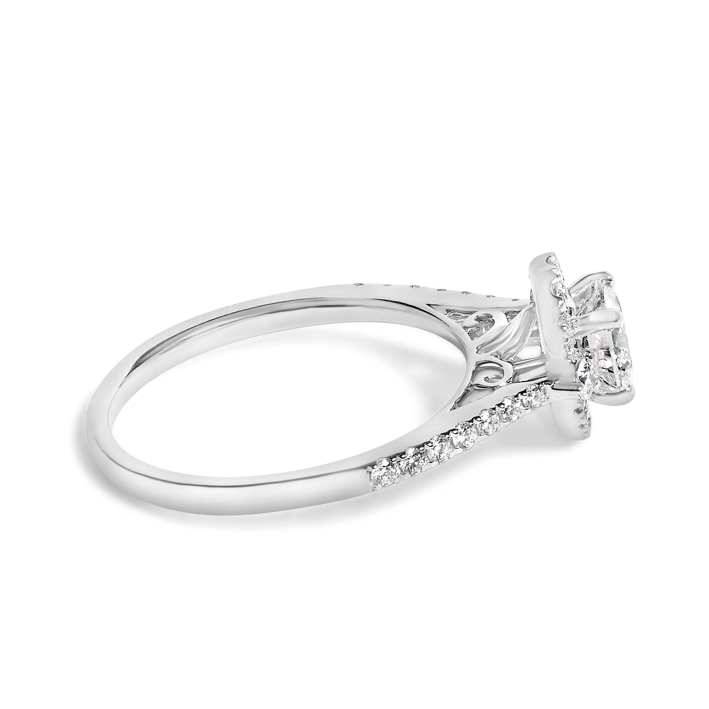 Anillo de Compromiso Ovalado Halo de Diamante Creado en Laboratorio de Oro Blanco de 14K - Talla 7