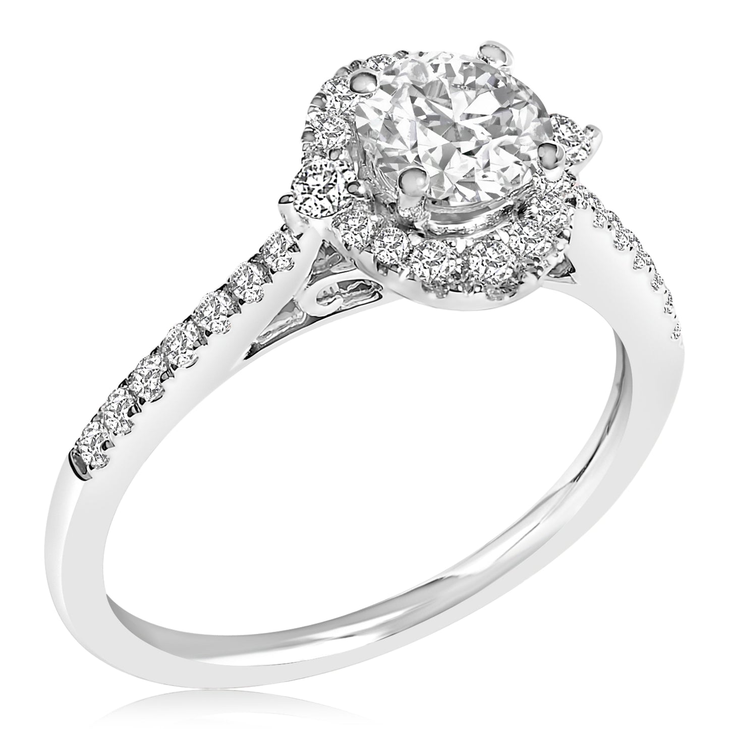 Anillo de Compromiso Ovalado Halo de Diamante Creado en Laboratorio de Oro Blanco de 14K - Talla 7