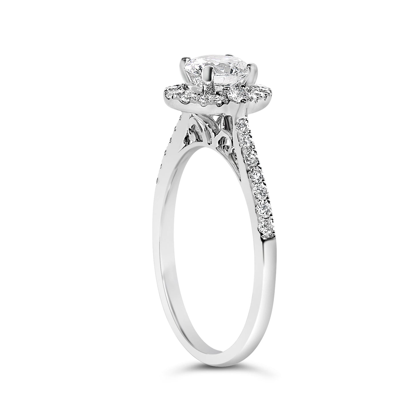 Anillo de Compromiso Ovalado Halo de Diamante Creado en Laboratorio de Oro Blanco de 14K - Talla 7