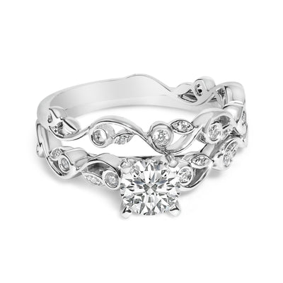 14K White Gold Vintage Style Lab Grown Diamond Engagement Ring Set