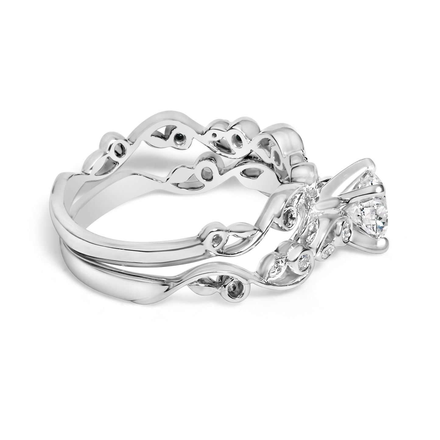 14K White Gold Vintage Style Lab Grown Diamond Engagement Ring Set