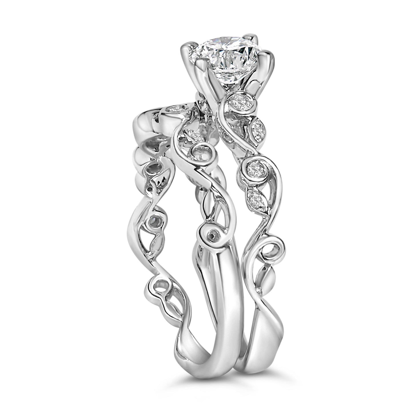 14K White Gold Vintage Style Lab Grown Diamond Engagement Ring Set