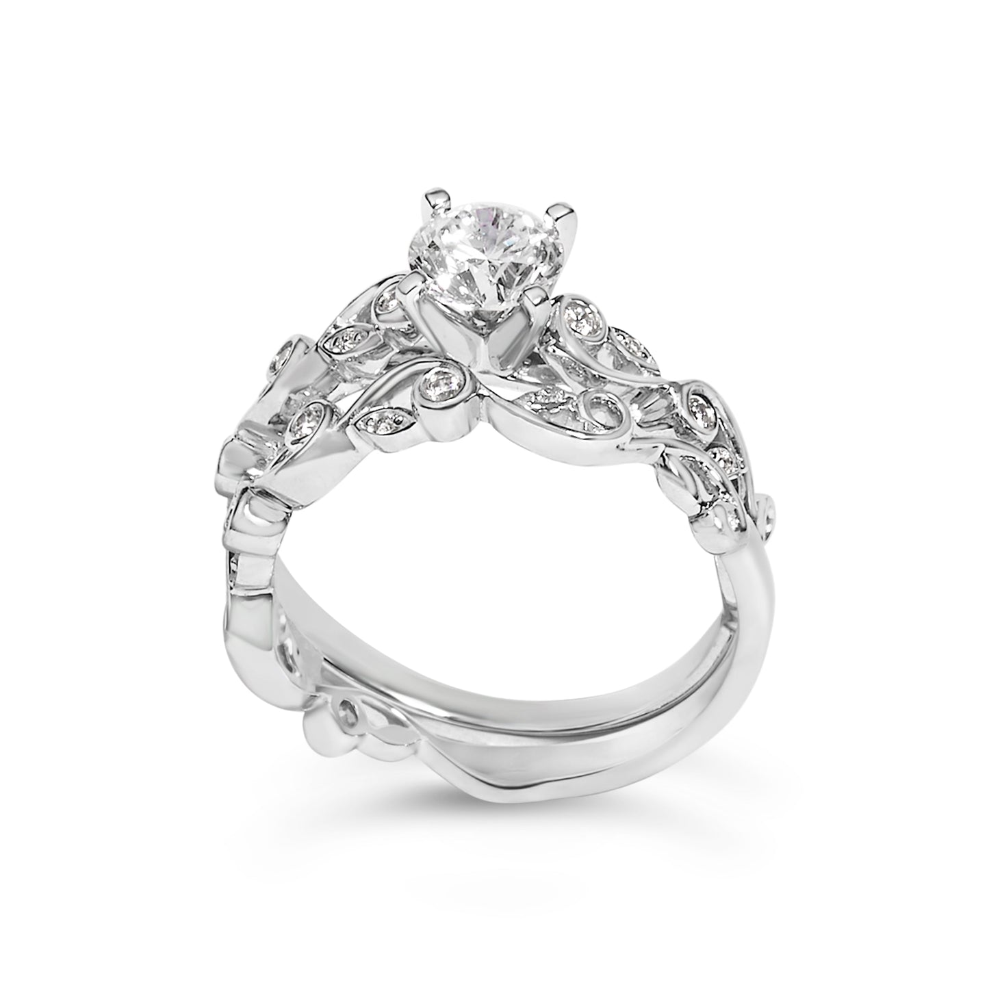 14K White Gold Vintage Style Lab Grown Diamond Engagement Ring Set