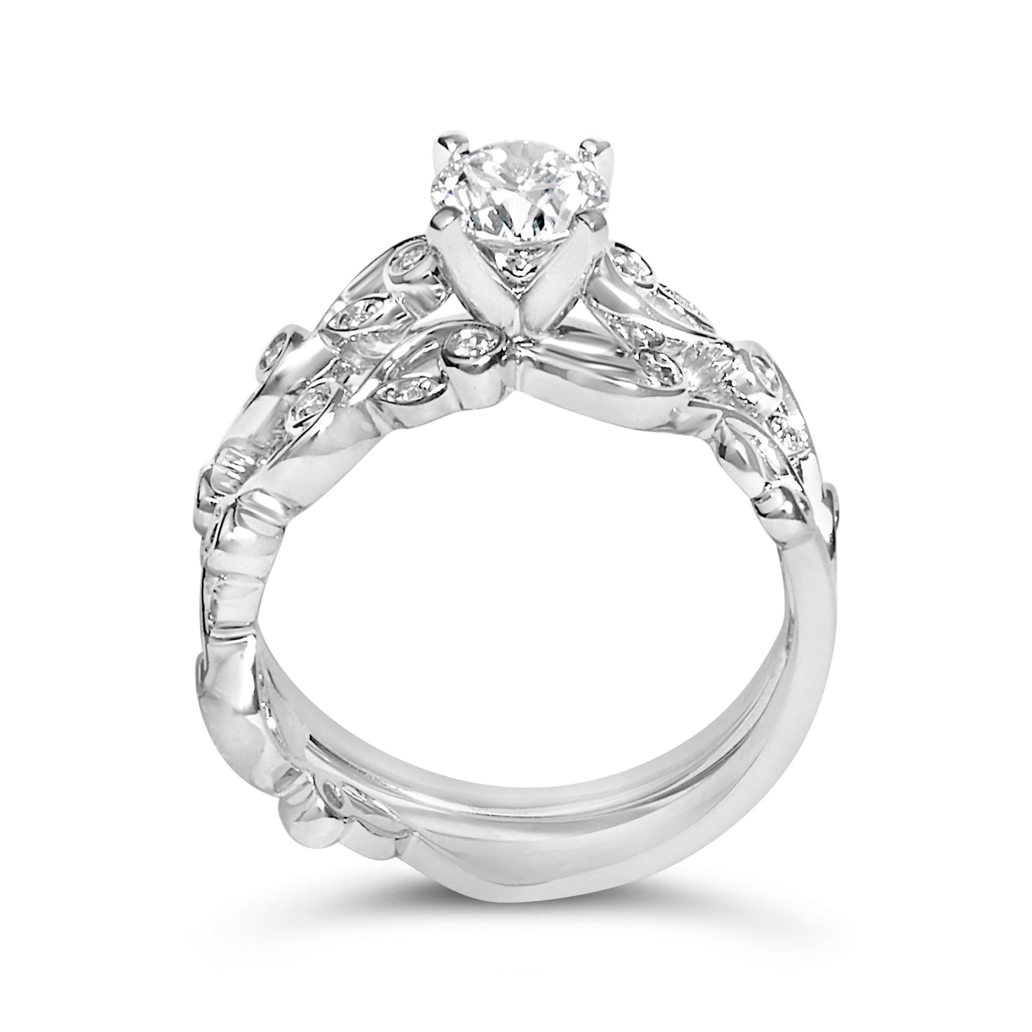 14K White Gold Vintage Style Lab Grown Diamond Engagement Ring Set