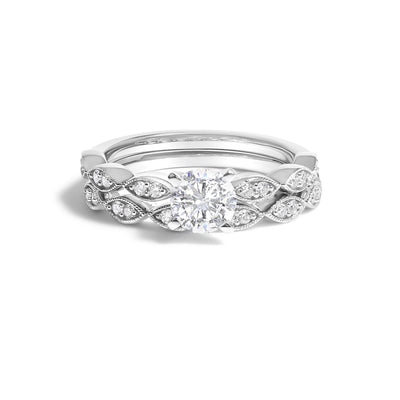 Ensemble de Bague de Mariage Vintage en Or Blanc 14K avec Diamant Cultivé en Laboratoire