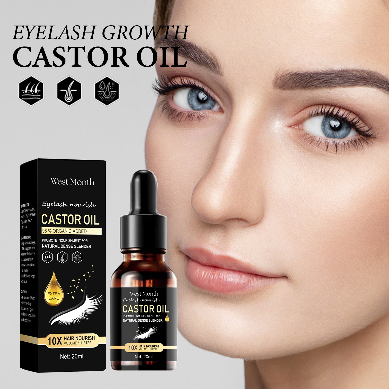Castor Oil Mascara, Thickening & Moisturizing Natural Long Jet Black Curling Mild Mascara - Korvel
