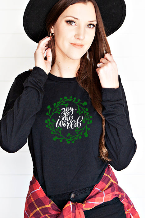 Joy to the World Wreath Long Sleeve Tee - Korvel