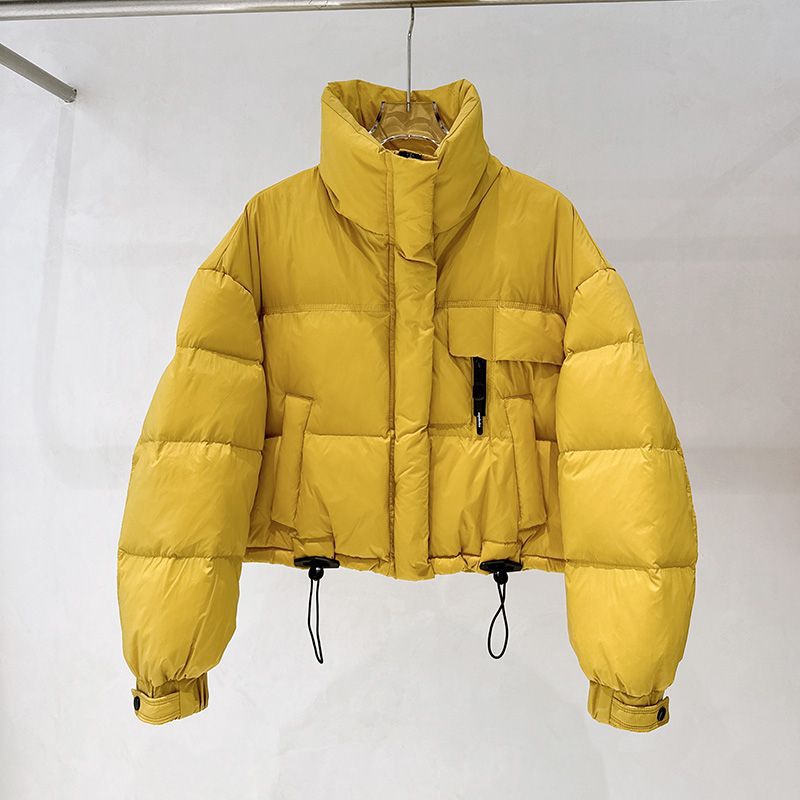 Veste courte matelassée épaulée à col montant de style coréen