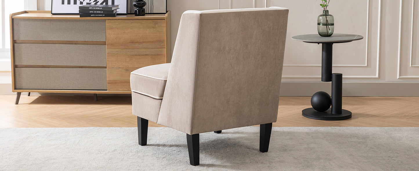 Velvet Upholstered Accent Chair with Cream Piping, Tan and Cream - Korvel