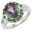 3.92 Carat Genuine Rainbow Quartz & Chrome Diopside Sterling Silver Ring