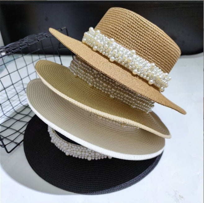 Retro Pearl Flat Top Sun Protection Beach Hat