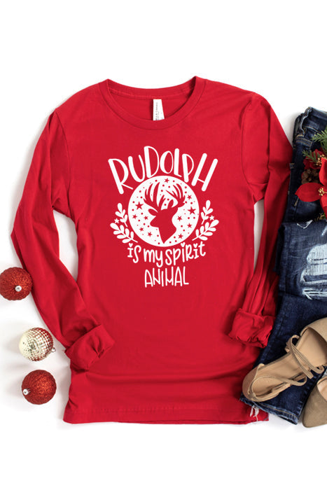 Rudolph is My Spirit Animal Long Sleeve Tee