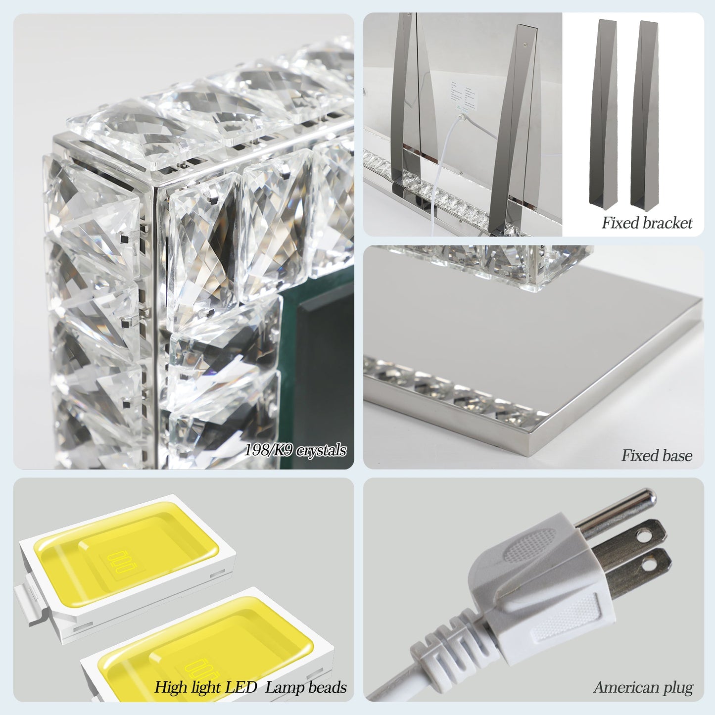 Lumière de miroir en cristal LED avec fonctionnalité dimmable