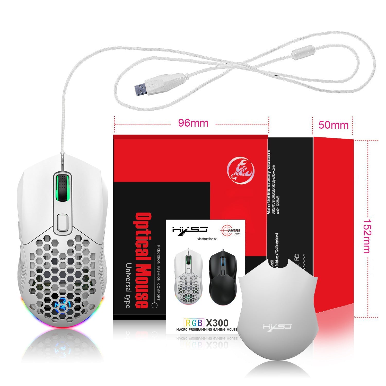 Wired mouse RGB backlight 7200dpi hole gaming mouse interchangeable back cover lightweight - Korvel