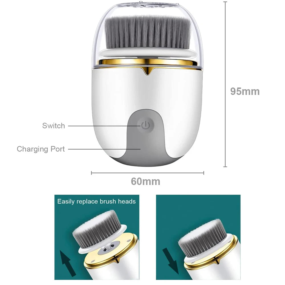 3 in 1 Ultrasonic Facial Cleanser Brush Electric Cleansing Face Brush 360 Rotate Deep Cleaning Brush Facial Skin Care Machine - Korvel
