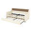 Twin Size Daybed with Trundle, Upholstered Daybed with Charging Station and LED Lights, White - Korvel