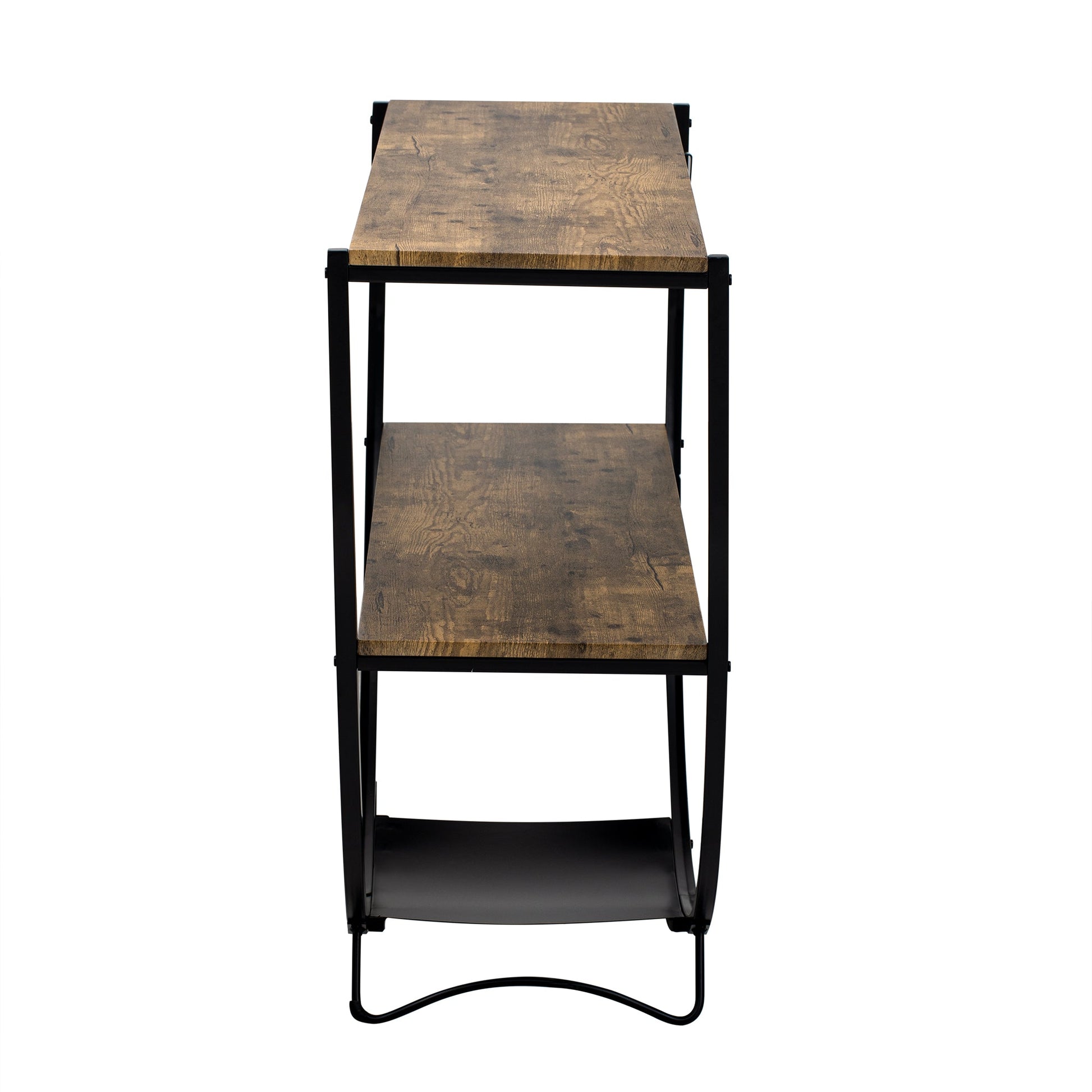 TREXM Rustic Industrial Design Demilune Shape Textured Metal Distressed Wood Console Table (Distressed Brown) - Korvel