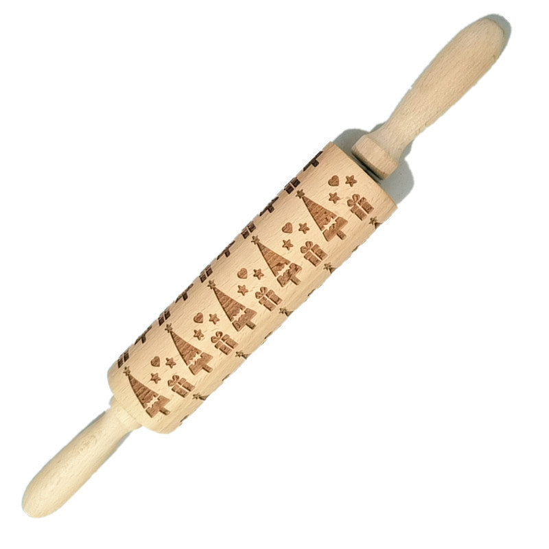 Wooden Rolling Pin Beech Wood Laser Engraved Printing Rolling Pin Christmas Flip Sugar Cookie Pressing Stick - Korvel