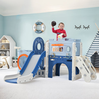 Toddler Pirate Ship Slide Set with Basketball Hoop