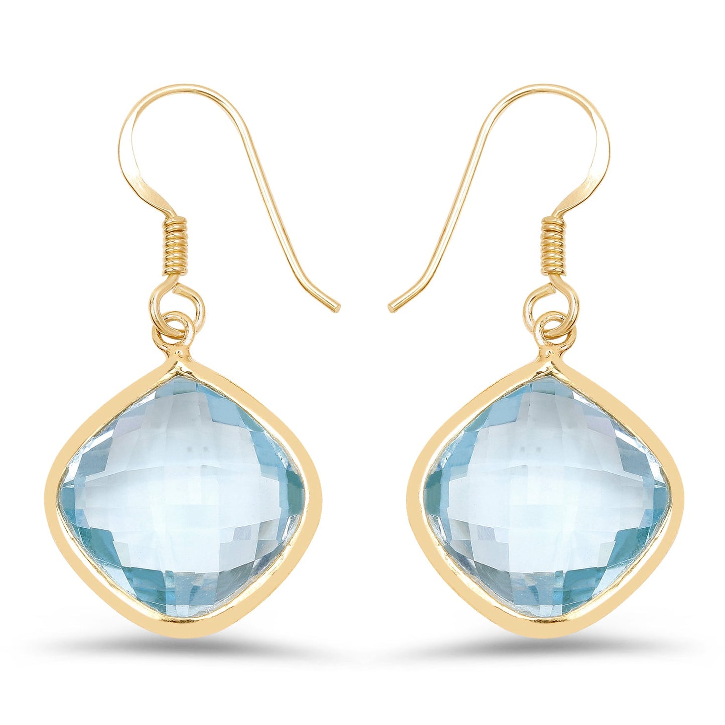 Boucles d'oreilles pendantes en topaze bleue plaquées or jaune 14K