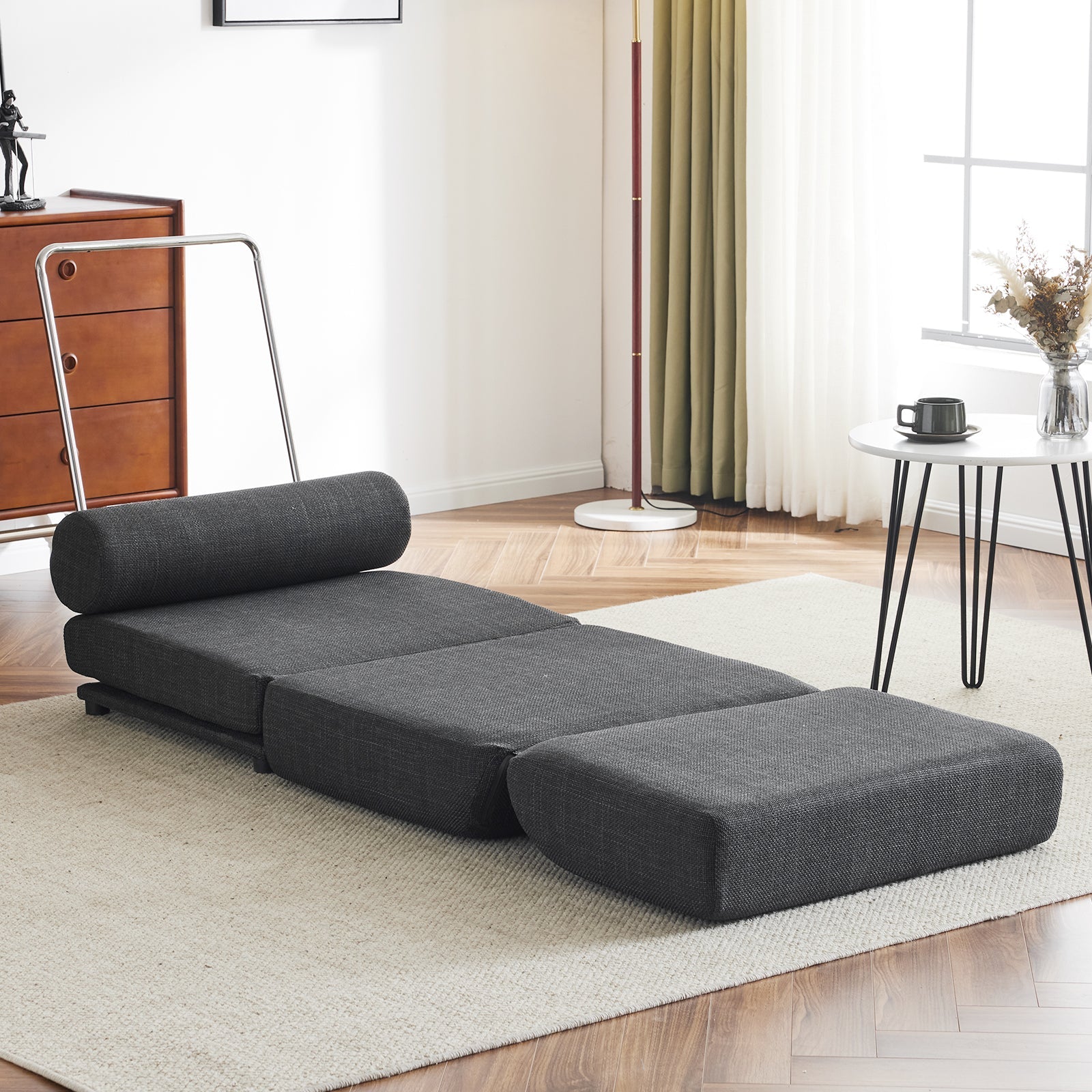 Single Sofa Chair Foldable Single Sofa Bed with Pillow,Portable Foldable Sofa Bed,Leisure Sofa Chair,Easy to Store, Dark Grey - Korvel