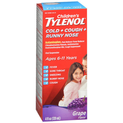 Tylenol Enfants Rhume + Toux + Nez qui coule, Saveur Raisin 4 Fl Oz