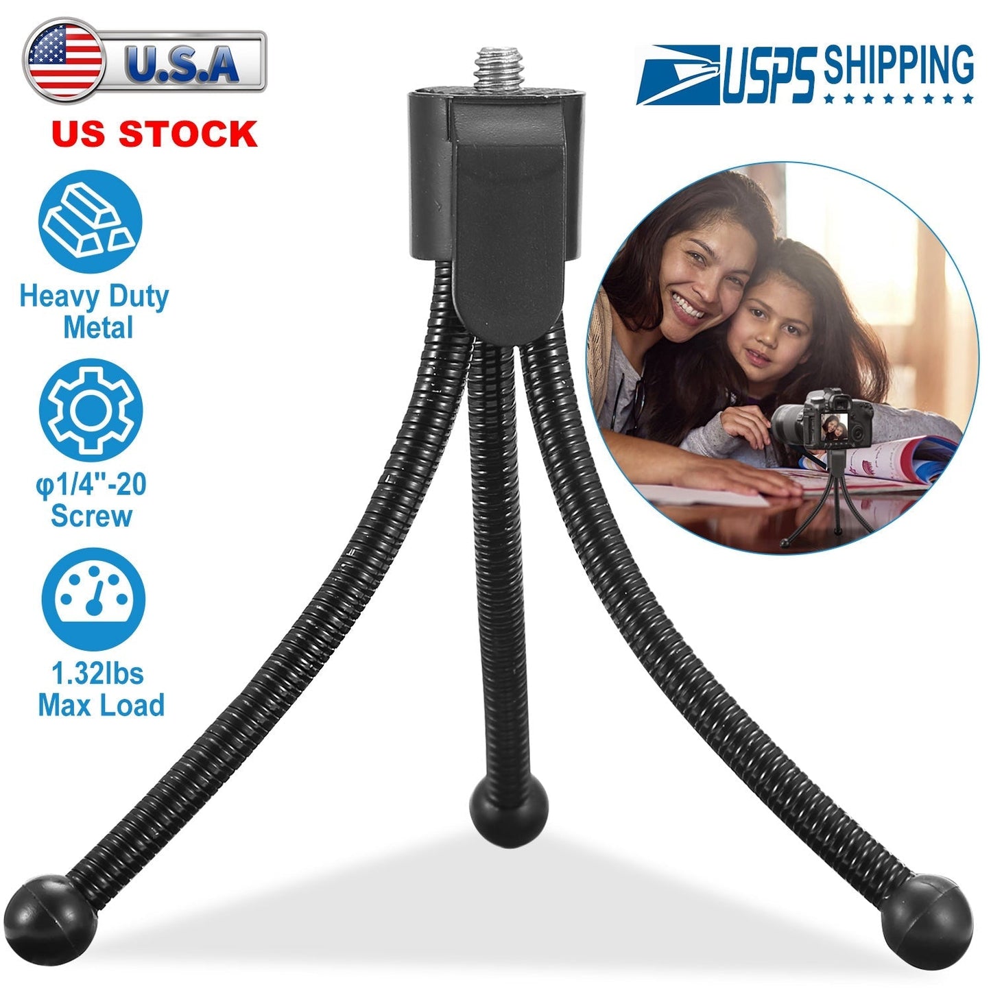 LJG Flexible Tabletop Tripod Stand for Cameras & Mini Projectors