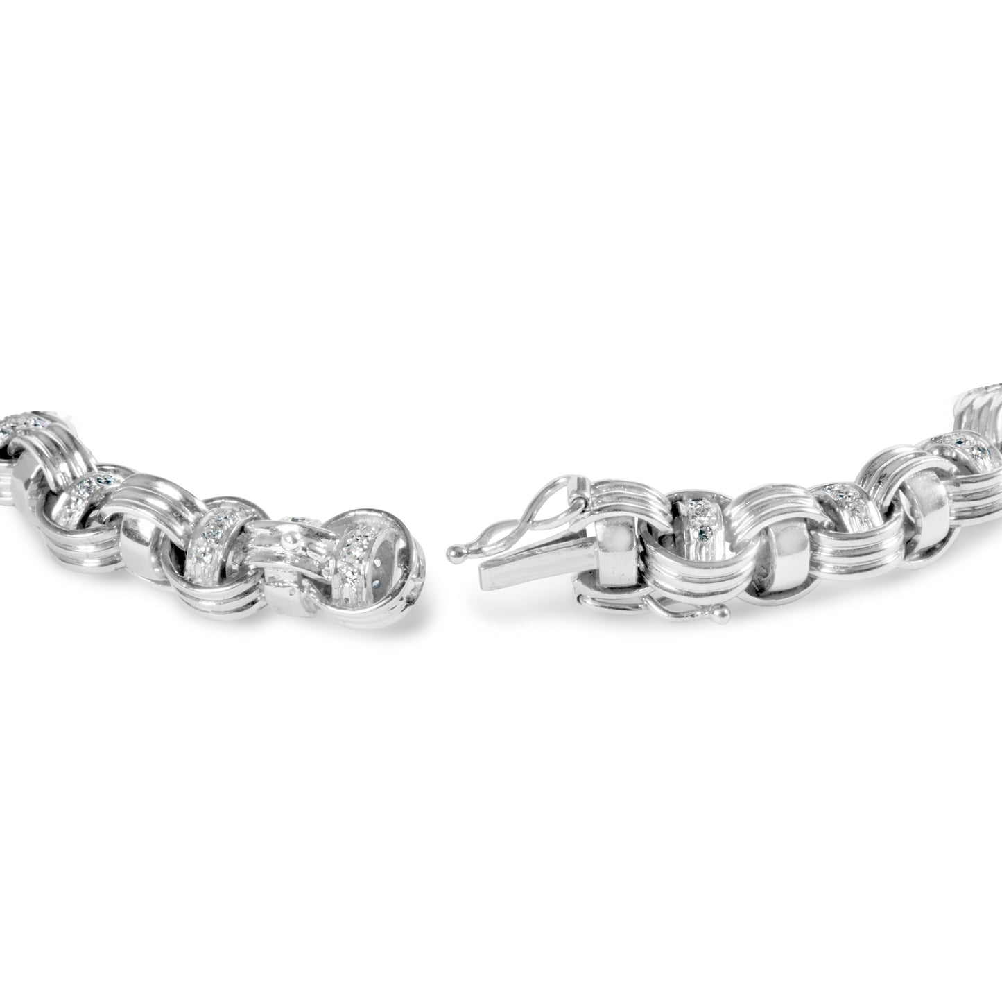 Bracelet en or blanc 14K avec diamants en maillons byzantins - 7 pouces