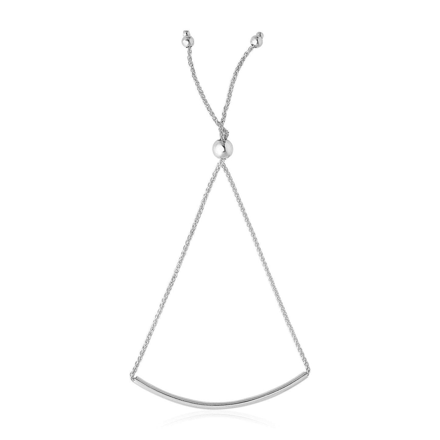 14k White Gold Smooth Curved Bar Lariat Bracelet