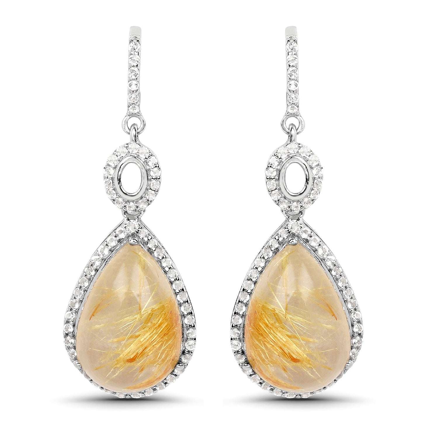 Boucles d'oreilles en argent sterling avec rutile doré de 10,04 carats et topaze blanche