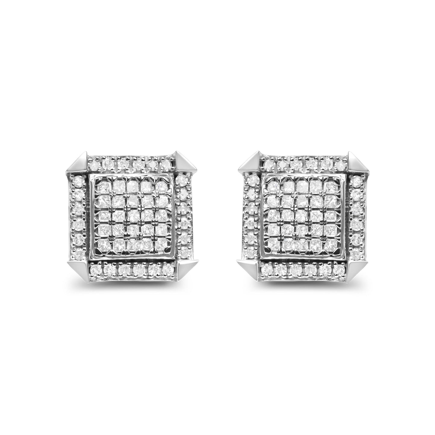 Pendientes de aro con diamantes en oro blanco de 10 quilates - 1.0 Cttw