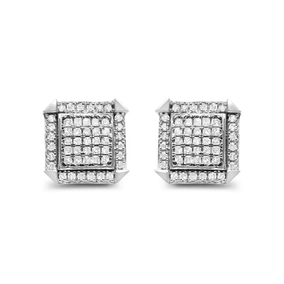 10K White Gold Diamond Halo Stud Earrings - 1.0 Cttw