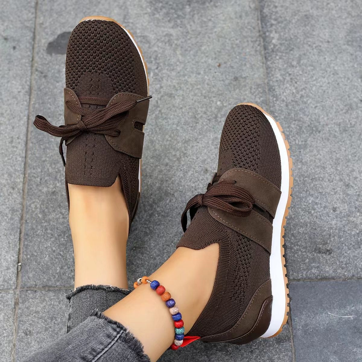 Lace Up Mesh Flats for Women - Breathable Casual Wedges