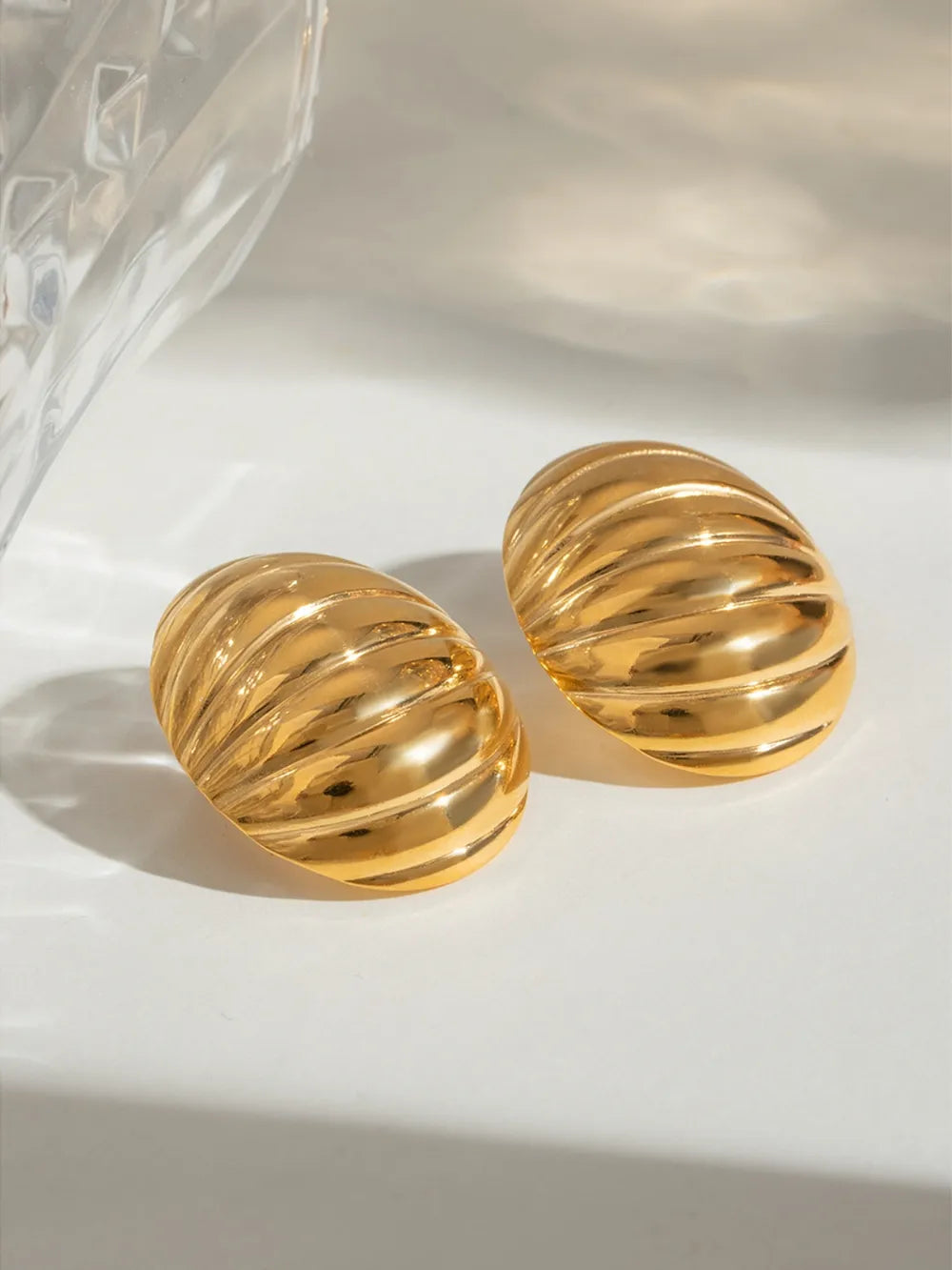 18K Gold-Plated Stainless Steel Ribbed Earrings - Korvel