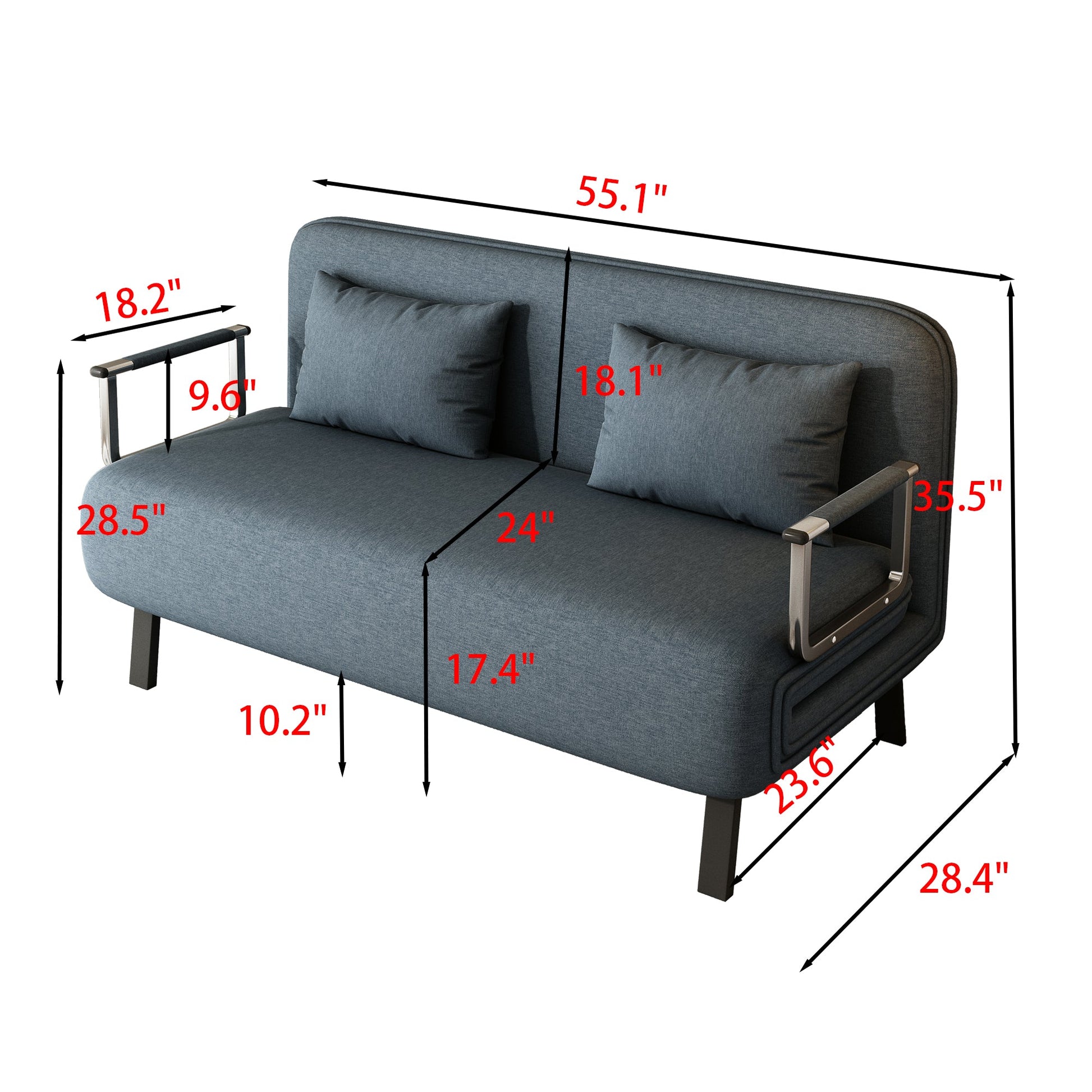 55″ Convertible Chair Bed Tri-Fold Sofa Bed with Adjustable Backrest & Pillow - Korvel