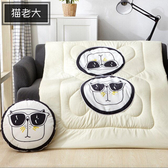 40cm Multifunction Cartoon Cool Cat Plush Round Portable Cushion Blanket Air Conditioning Quilt Throw Pillows for Car Sofa - Korvel