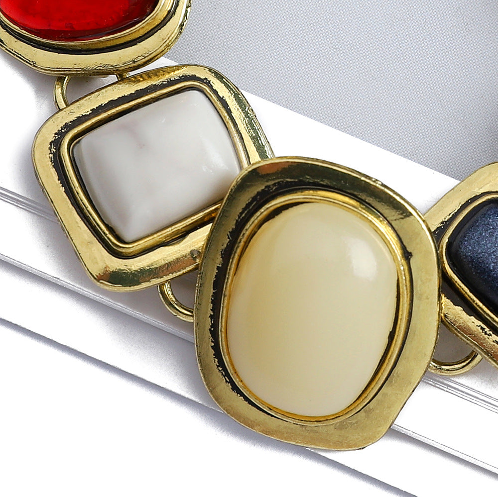 Colorful natural stone crystal glass exaggerated bracelet women's high-end accessory - Korvel