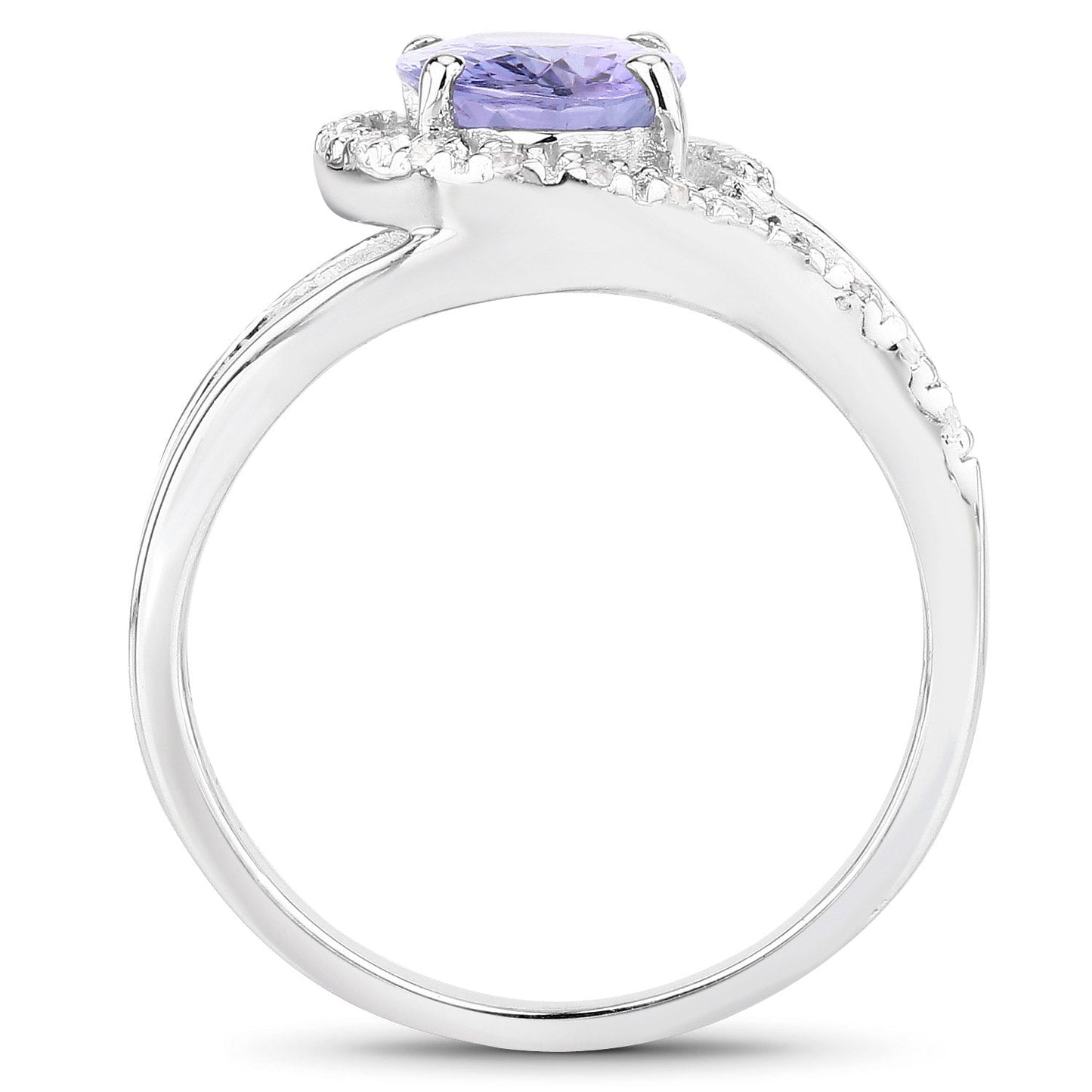 Bague en argent sterling avec tanzanite véritable de 1,82 carat et zircon blanc