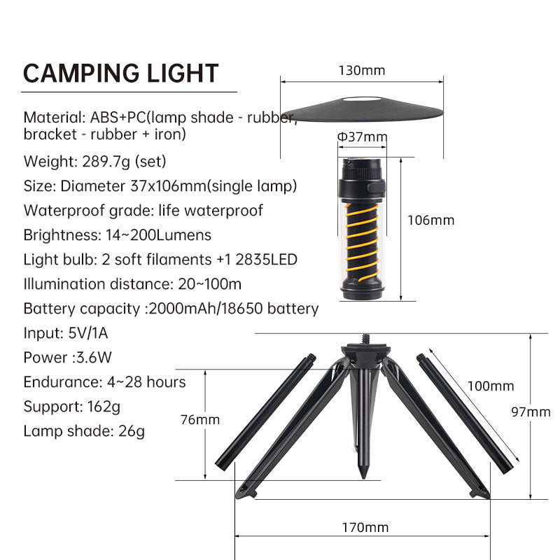 Lampe de camping portable pour extérieur avec trépied