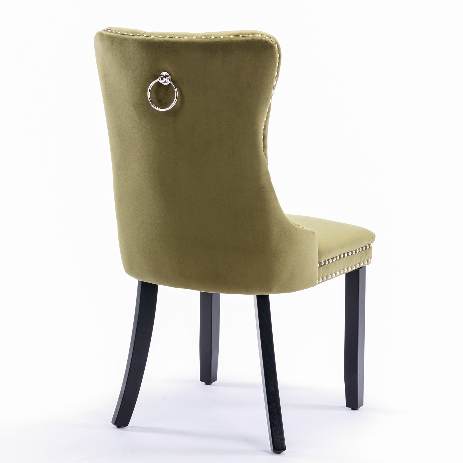 High-end Tufted Solid Wood Contemporary Velvet Upholstered Dining Chair with Wood Legs Nailhead Trim 2-Pcs Set Olive-Green - Korvel