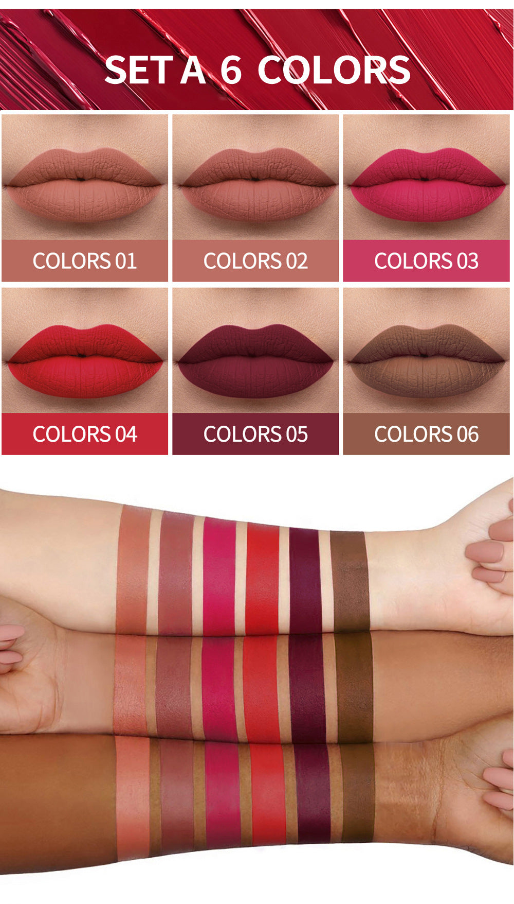 HANDAIYAN 6 Matte Rose Lip Gloss Set - Premium Gift Box