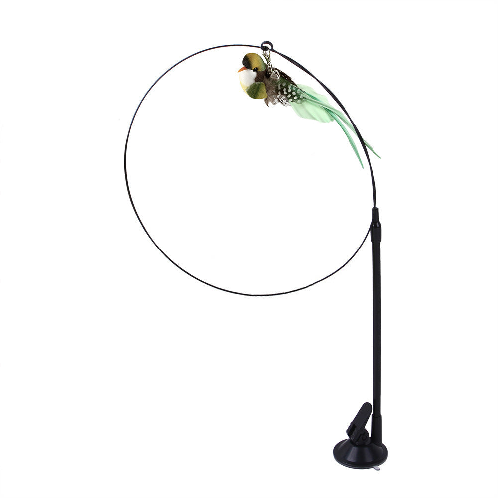 Suction cup cat toy stick that can be attached and held with steel wire multi head interchangeable cat toy and pet supplies - Korvel