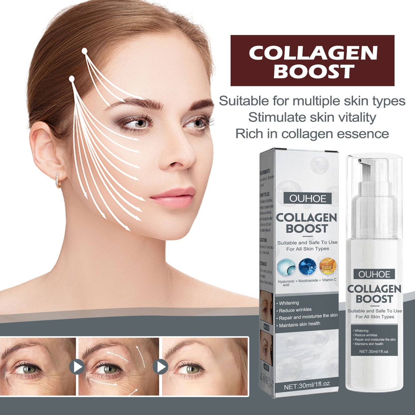 Collagen Anti-Aging Serum, Fade Fine Lines And Dark Spots Hydrating Anti-Wrinkle Repair Essence - Korvel