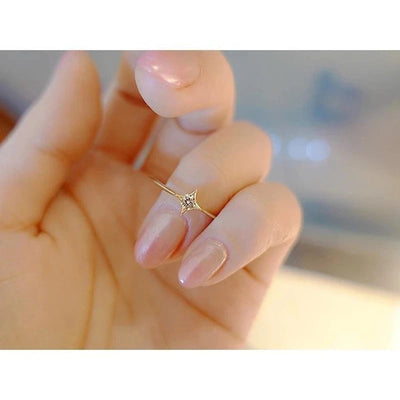925 Sterling Silver Single Zircon Ring Simple Geometric Slim Finger Party Wedding Gold Ring Accessories Jewelry - Korvel