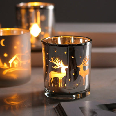 Handmade Silver Candle Holder with Reindeer Pattern