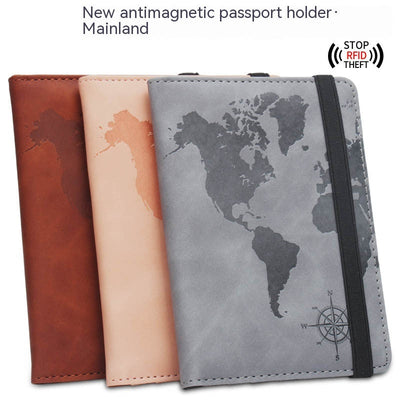 World Map Passport Case with Anti-Magnetic Features