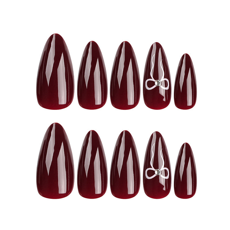 Bow wear manicure long almond nails fake nails - Korvel