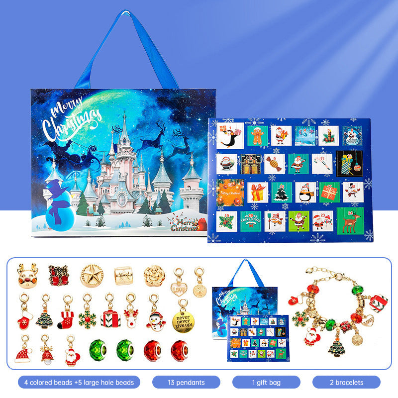DIY creative children's bracelet jewelry 24-grid calendar Christmas holiday surprise blind box silver set - Korvel